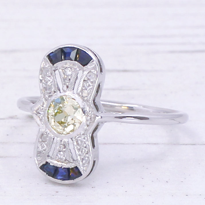 Mid Century 0.40 Carat Old Cut Diamond & Sapphire Dress Ring, circa 1955