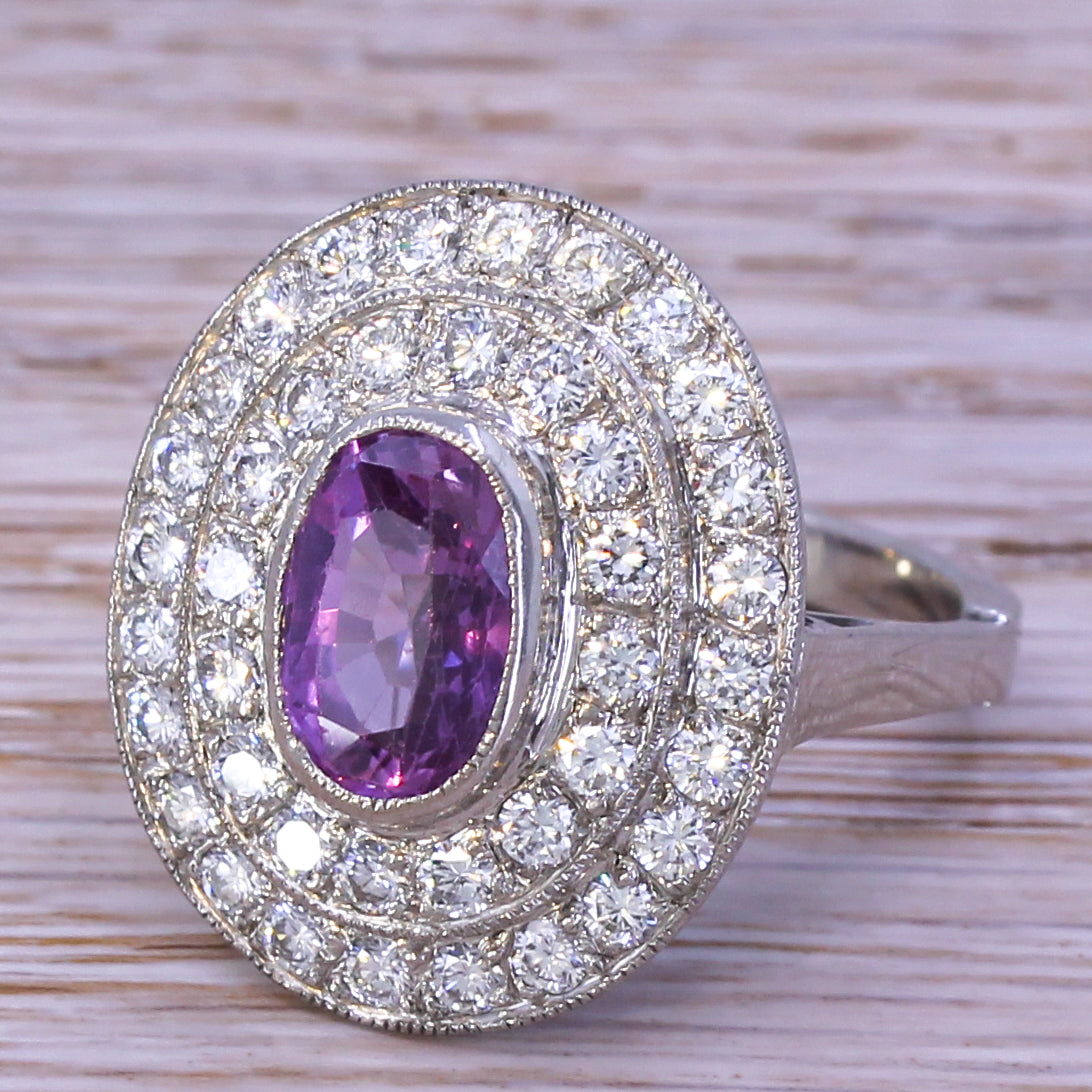 Late 20th Century 2.80 Carat Ceylon Purple Sapphire & Diamond Ring, circa 1970