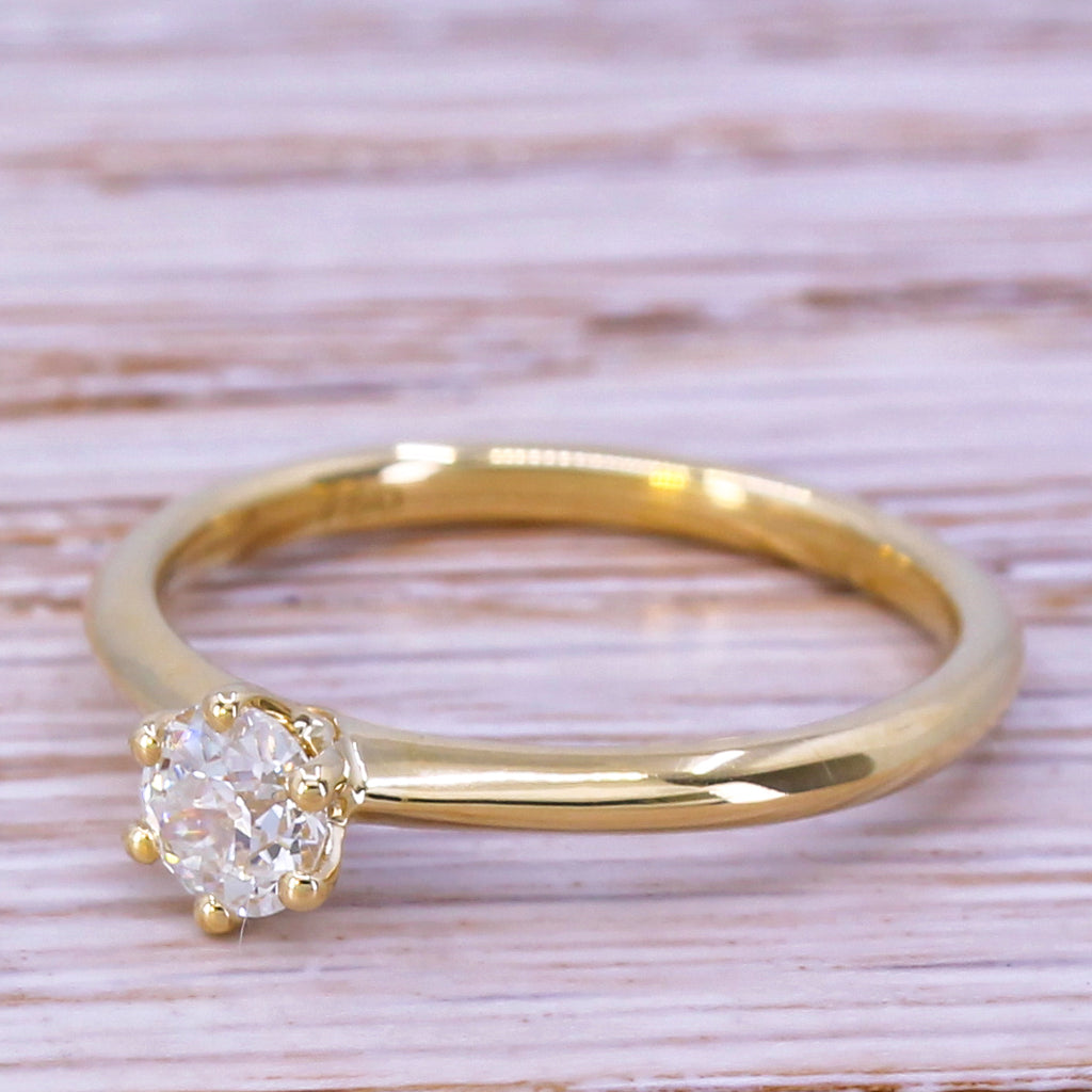 0.36 Carat Old Cut Diamond Engagement Ring, 18k Gold