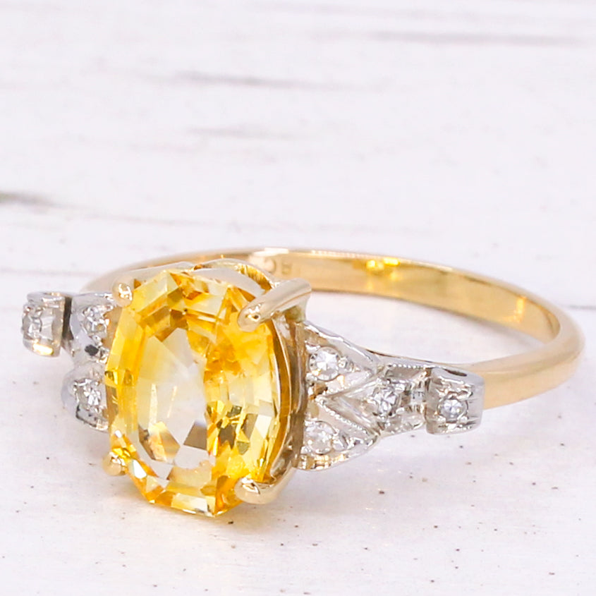 Mid Century 2.52 Carat Ceylon Yellow Sapphire Solitaire Ring, circa 1950