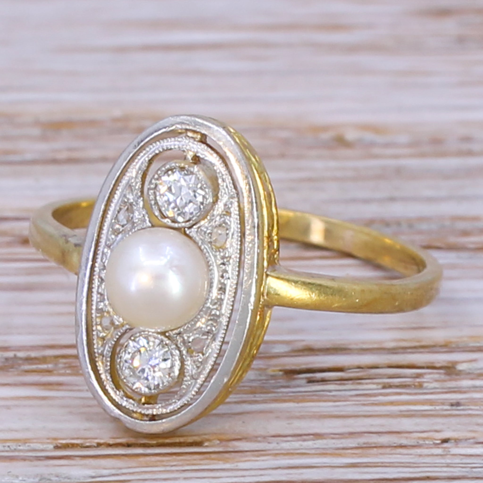 Edwardian Natural Pearl & Diamond Ring, circa 1910