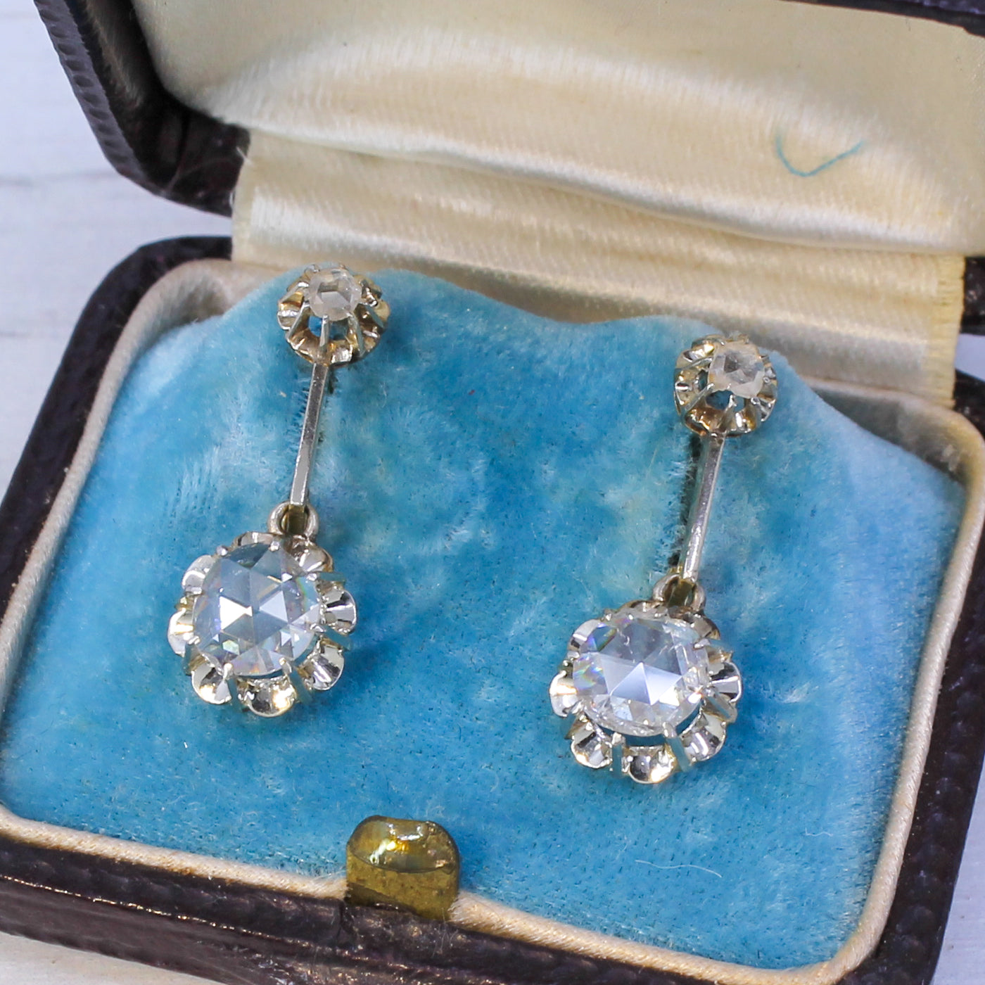 Art Deco 1.00 Carat Rose Cut Diamond Drop Earrings, circa 1935