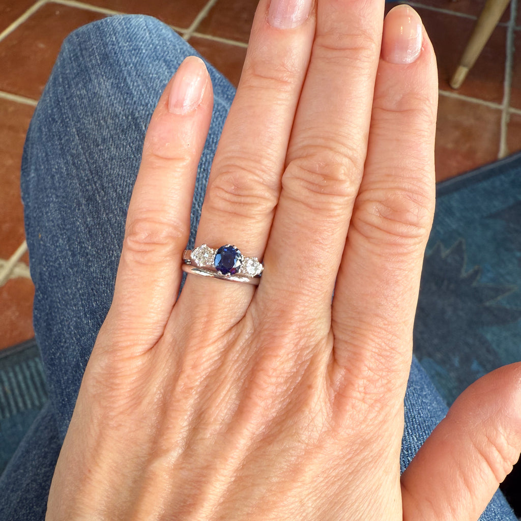 vintage sapphire and diamond three stone