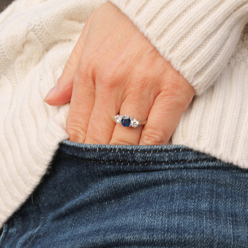 vintage sapphire and diamond three stone