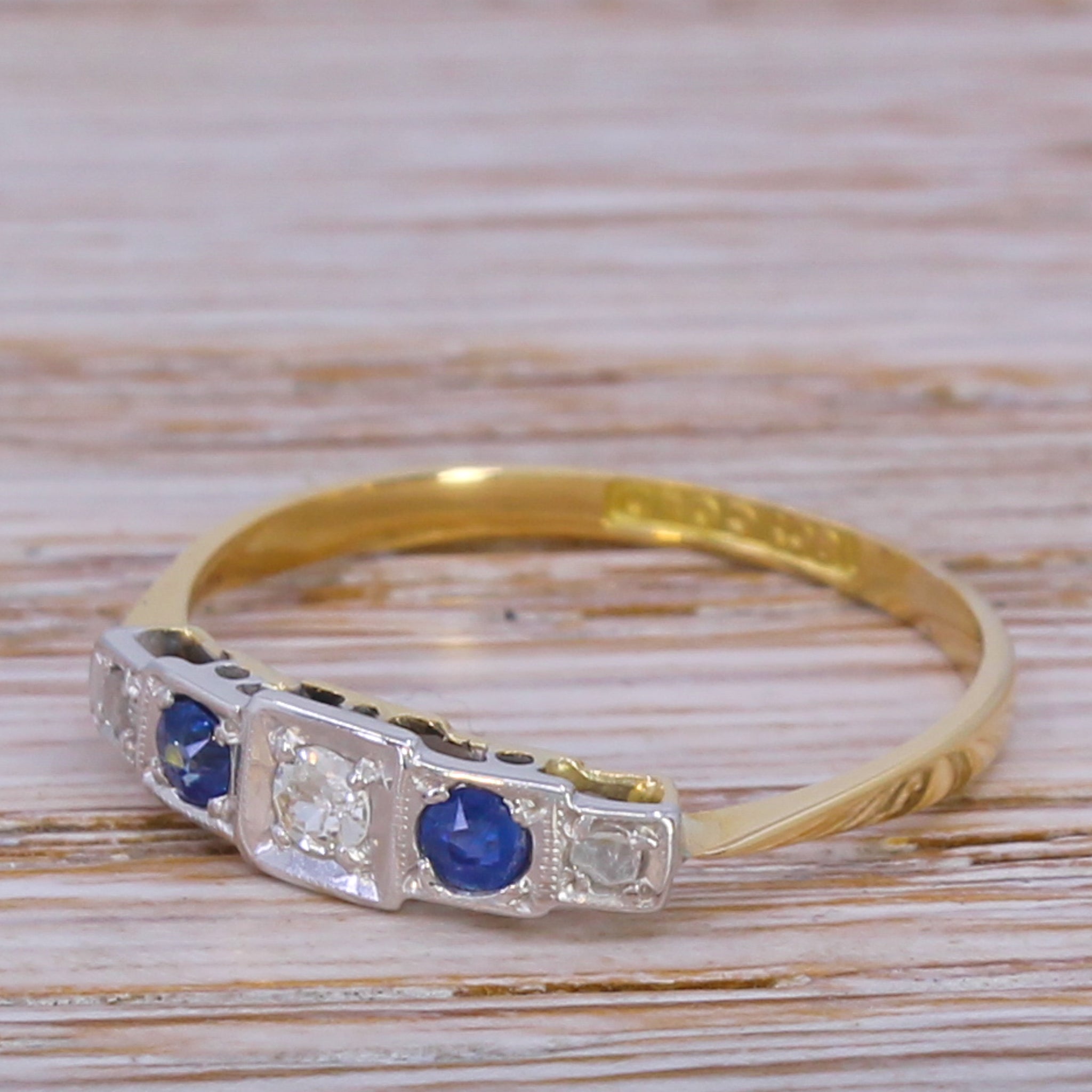 Art Deco Diamond & Sapphire Five Stone Ring, circa 1920