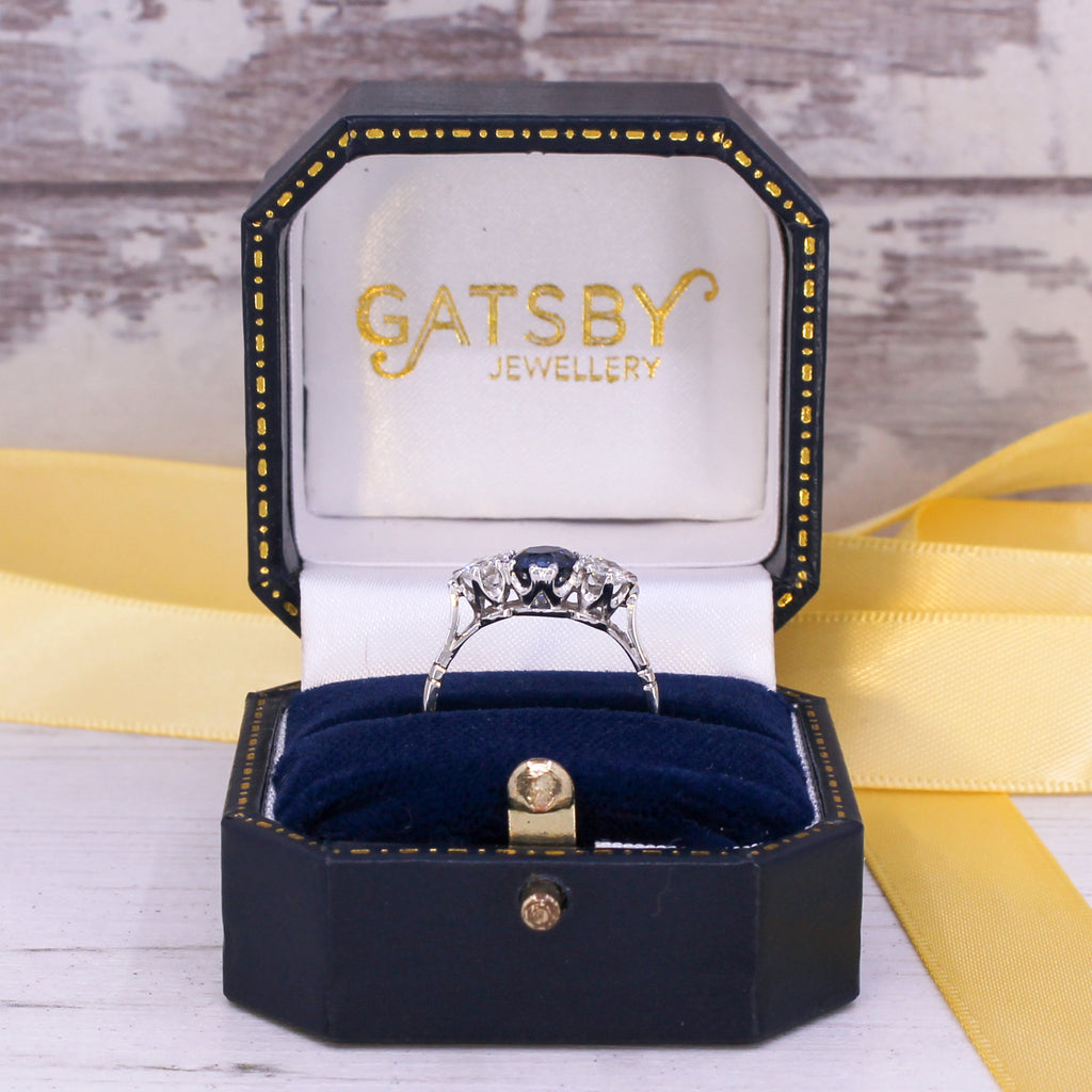 vintage sapphire and diamond three stone