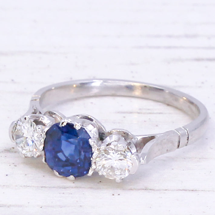 vintage sapphire and diamond three stone