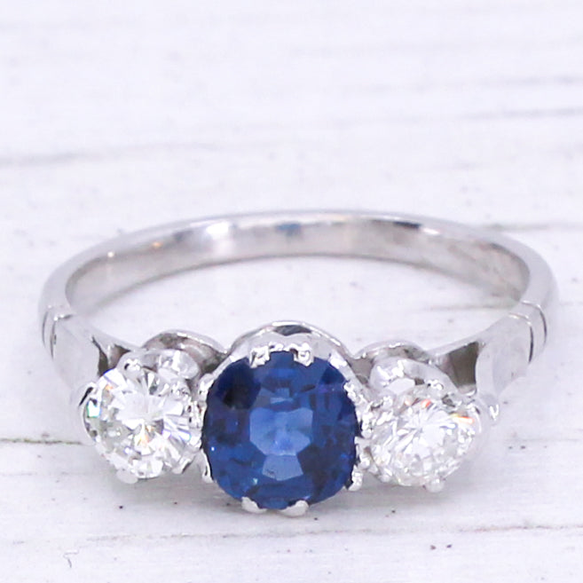 vintage sapphire and diamond three stone