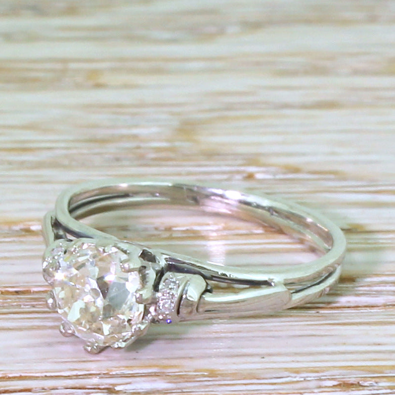 Mid Century 1.41 Carat Old Cut Diamond Engagement Ring, circa 1960