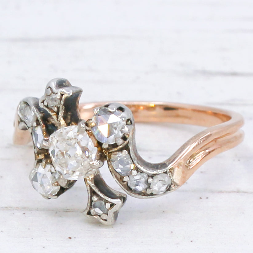 Art Nouveau 0.40 Carat Old Cut Diamond Crossover Ring, circa 1900