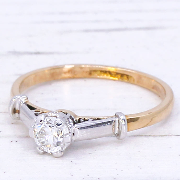 Vintage 0.35 Carat Transitional Cut Diamond Engagement Ring, circa 1950