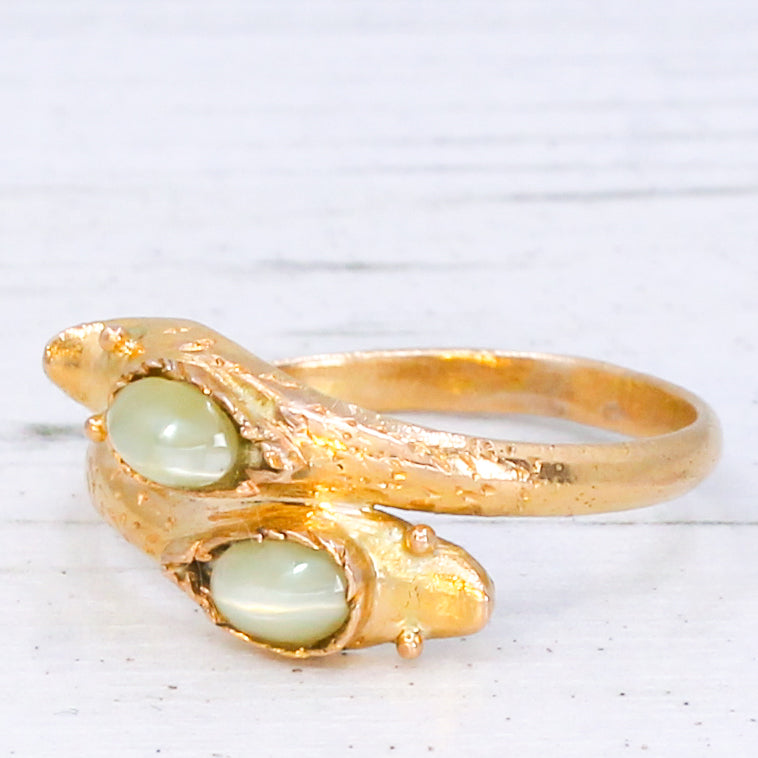 Antique Cat's Eye Chrysoberyl Double Snake Ring, circa 1900