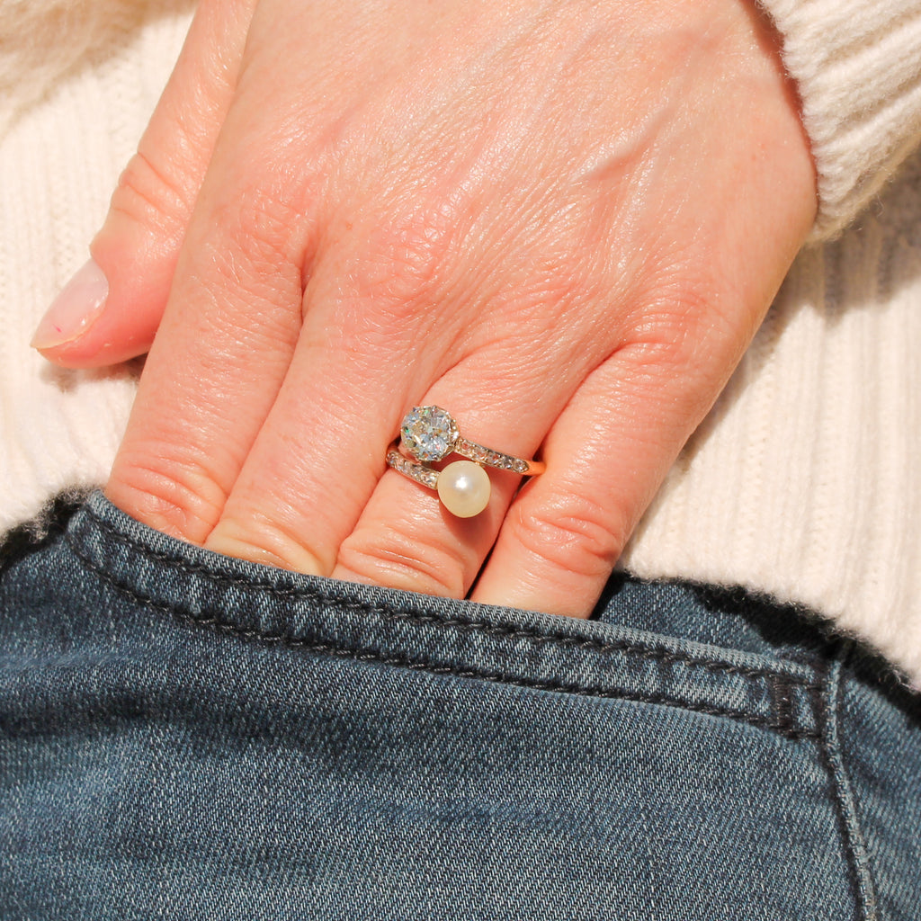 pearl and natural diamond ring