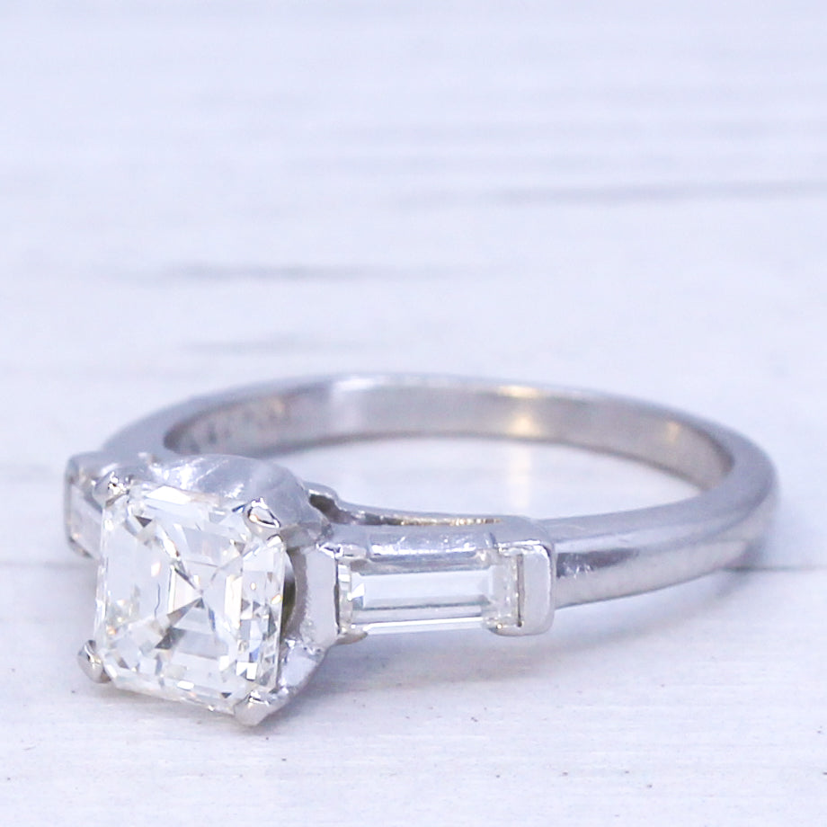 Art Deco 0.91 Carat Asscher Cut Diamond Engagement Ring, circa 1930