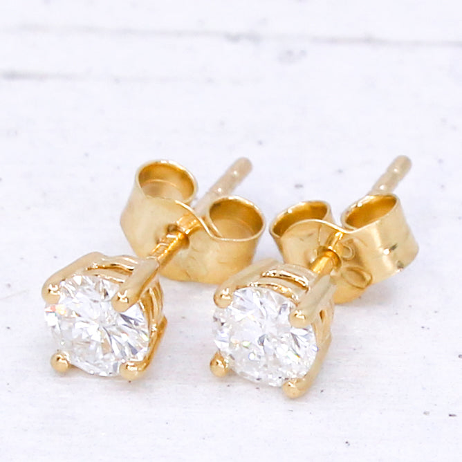 0.55 Transitional Cut Diamond Stud Earrings, 18k Yellow Gold