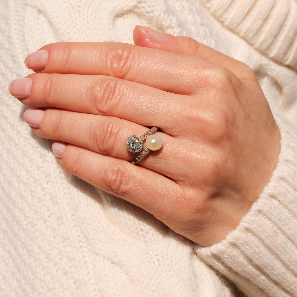 pearl and natural diamond ring