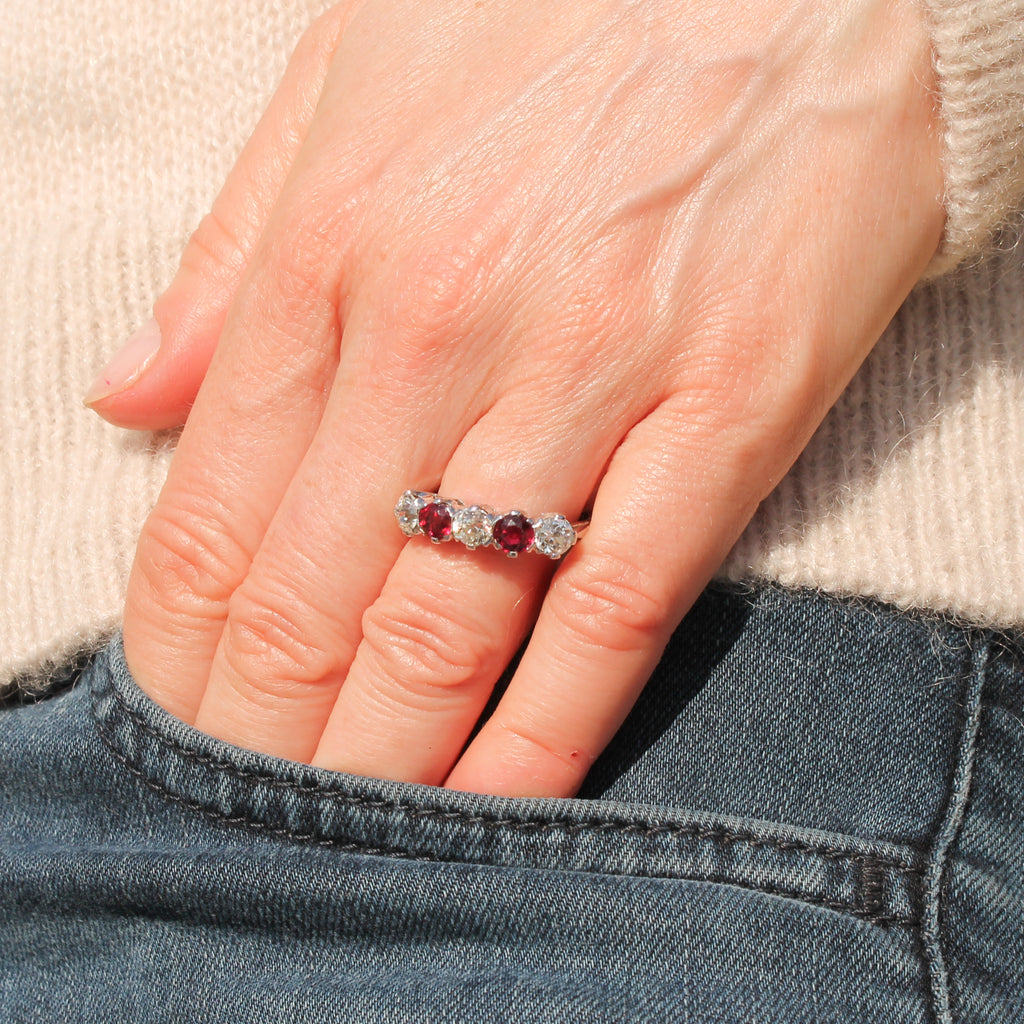 ruby and diamond 5 stone ring