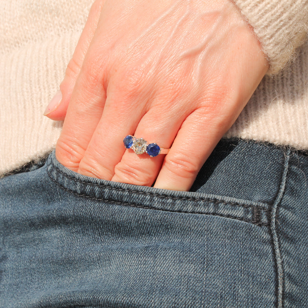 Art Deco Sapphire and Diamond Three Stone Ring