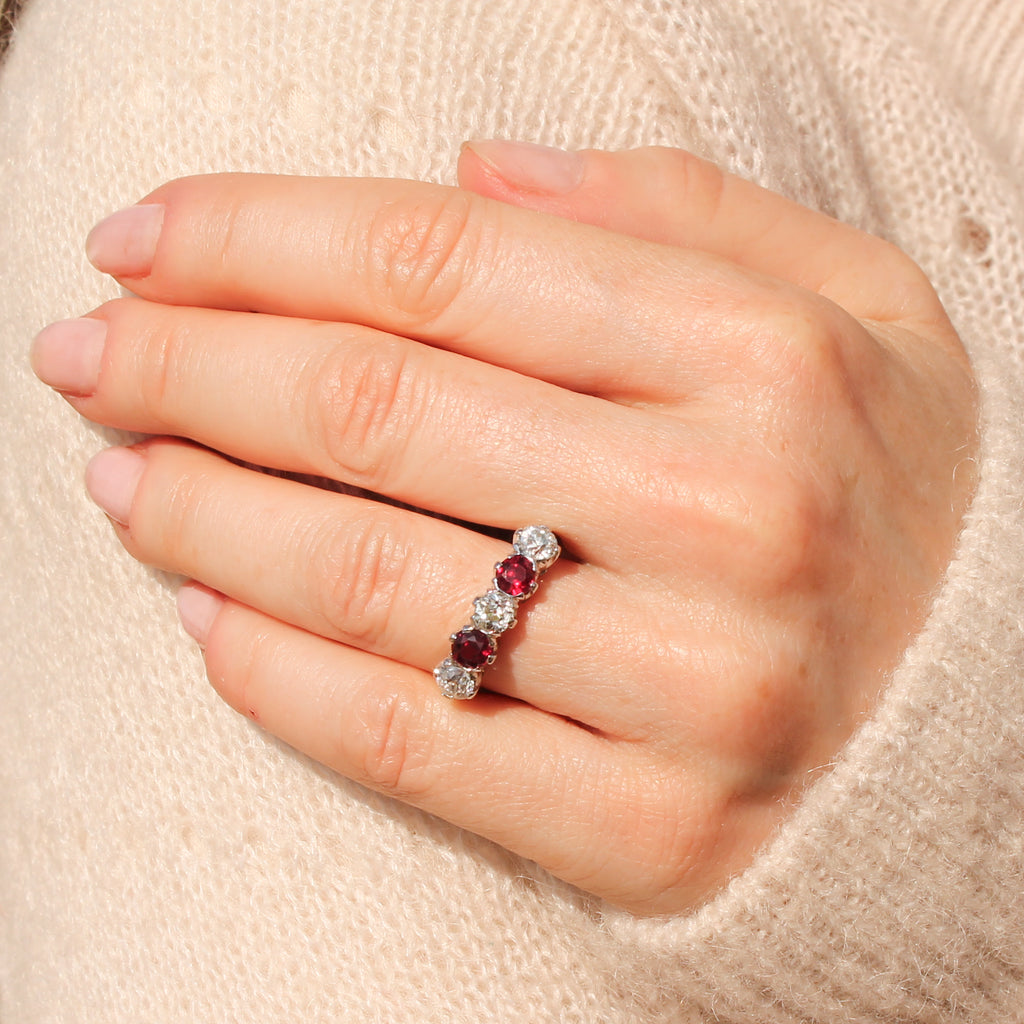 ruby and diamond 5 stone ring