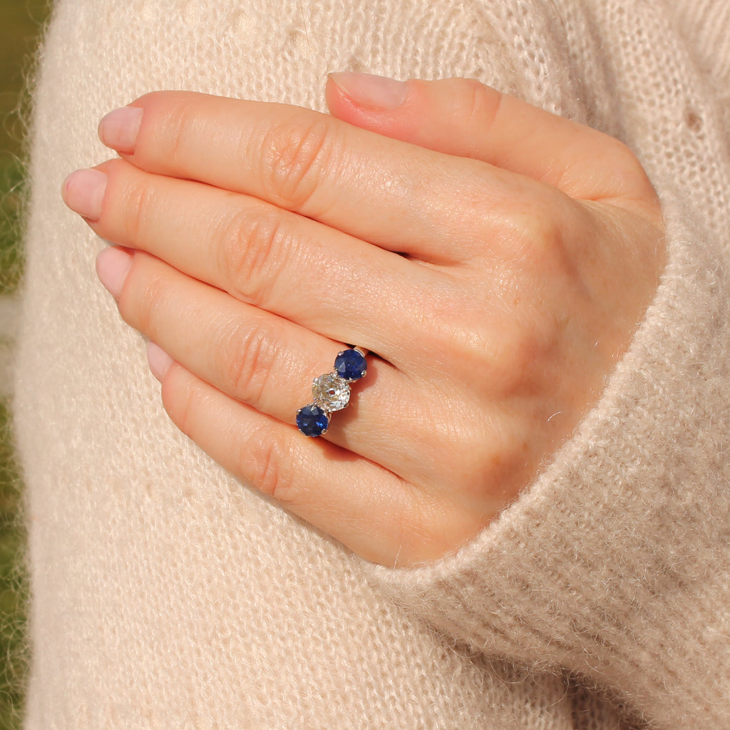 Art Deco Sapphire and Diamond Three Stone Ring