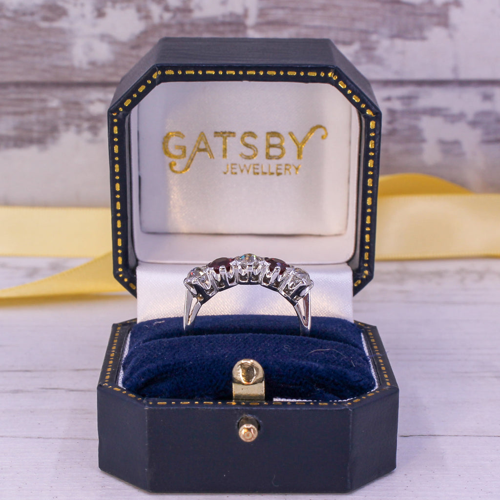 ruby and diamond 5 stone ring