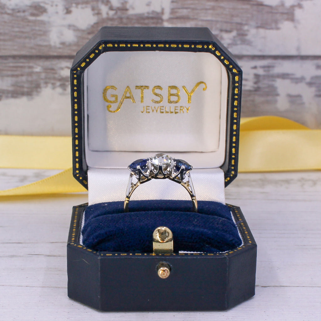 Art Deco Sapphire and Diamond Three Stone Ring