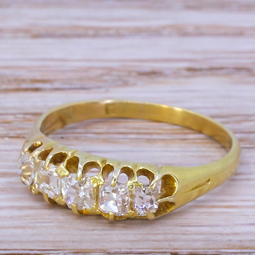 Victorian 0.80 Carat Old Cut Diamond Five Stone Ring, circa 1890