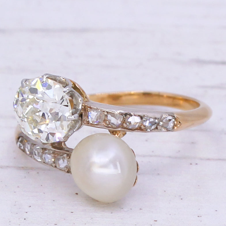 pearl and natural diamond ring