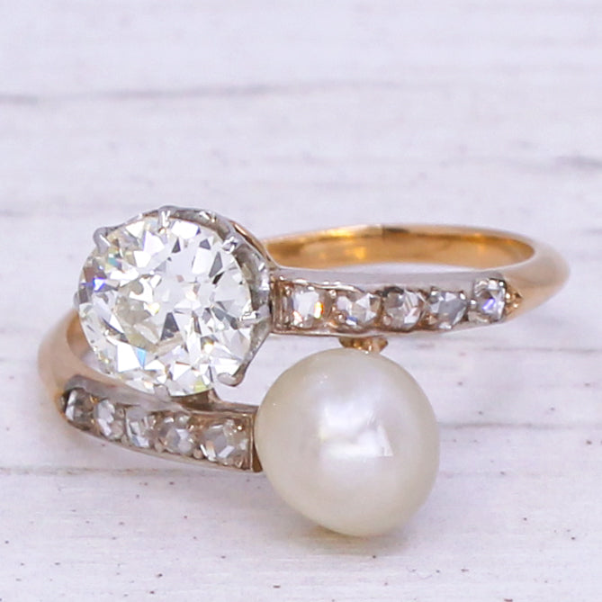pearl and natural diamond ring
