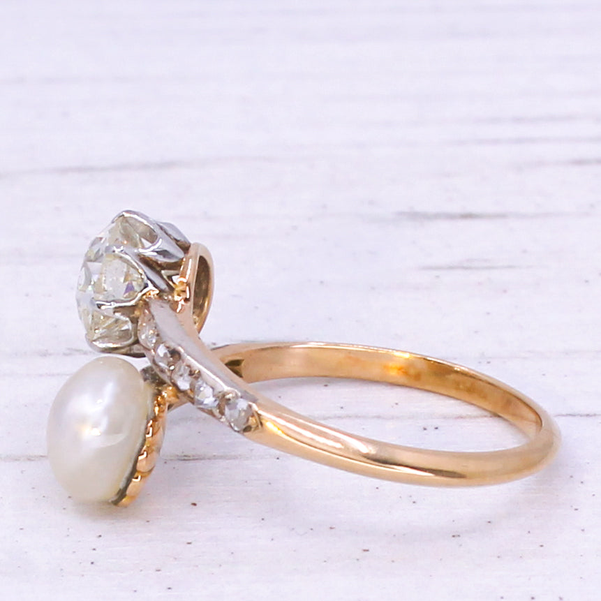 pearl and natural diamond ring