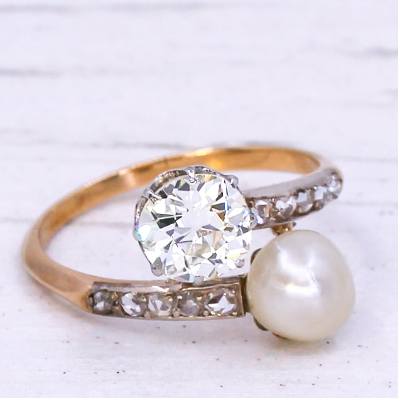 pearl and natural diamond ring