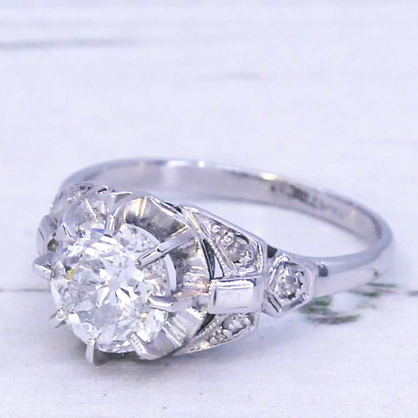 Art Deco 1.31 Carat Old Cut Diamond Engagement Ring, circa 1930