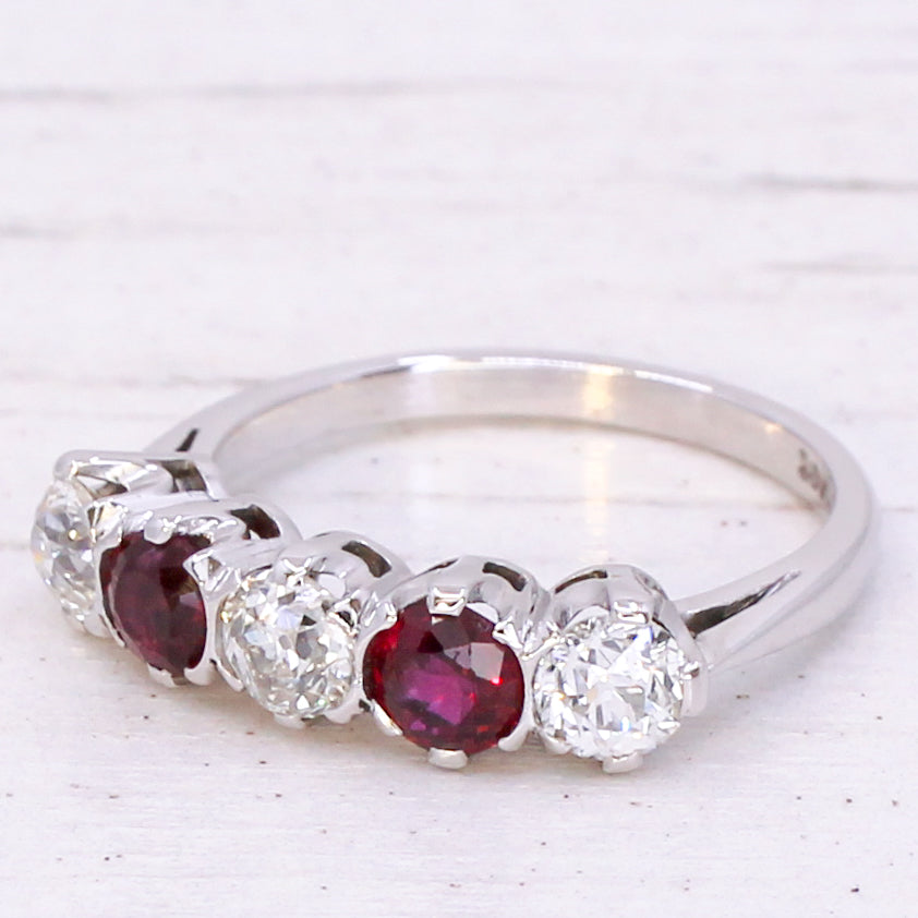 ruby and diamond 5 stone ring