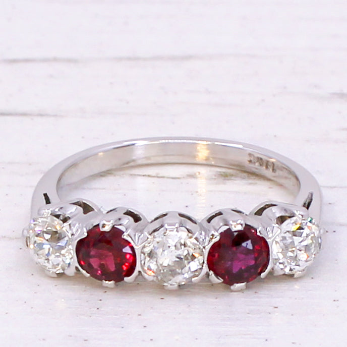 ruby and diamond 5 stone ring