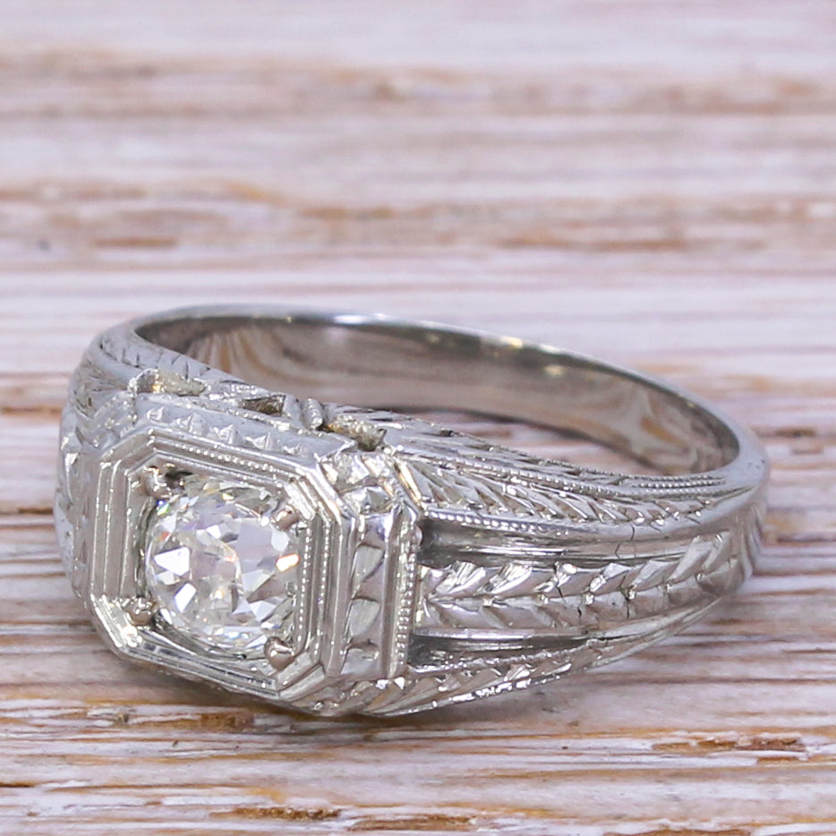 Mid Century 0.76 Carat Old Cut Diamond Solitaire Ring, circa 1955