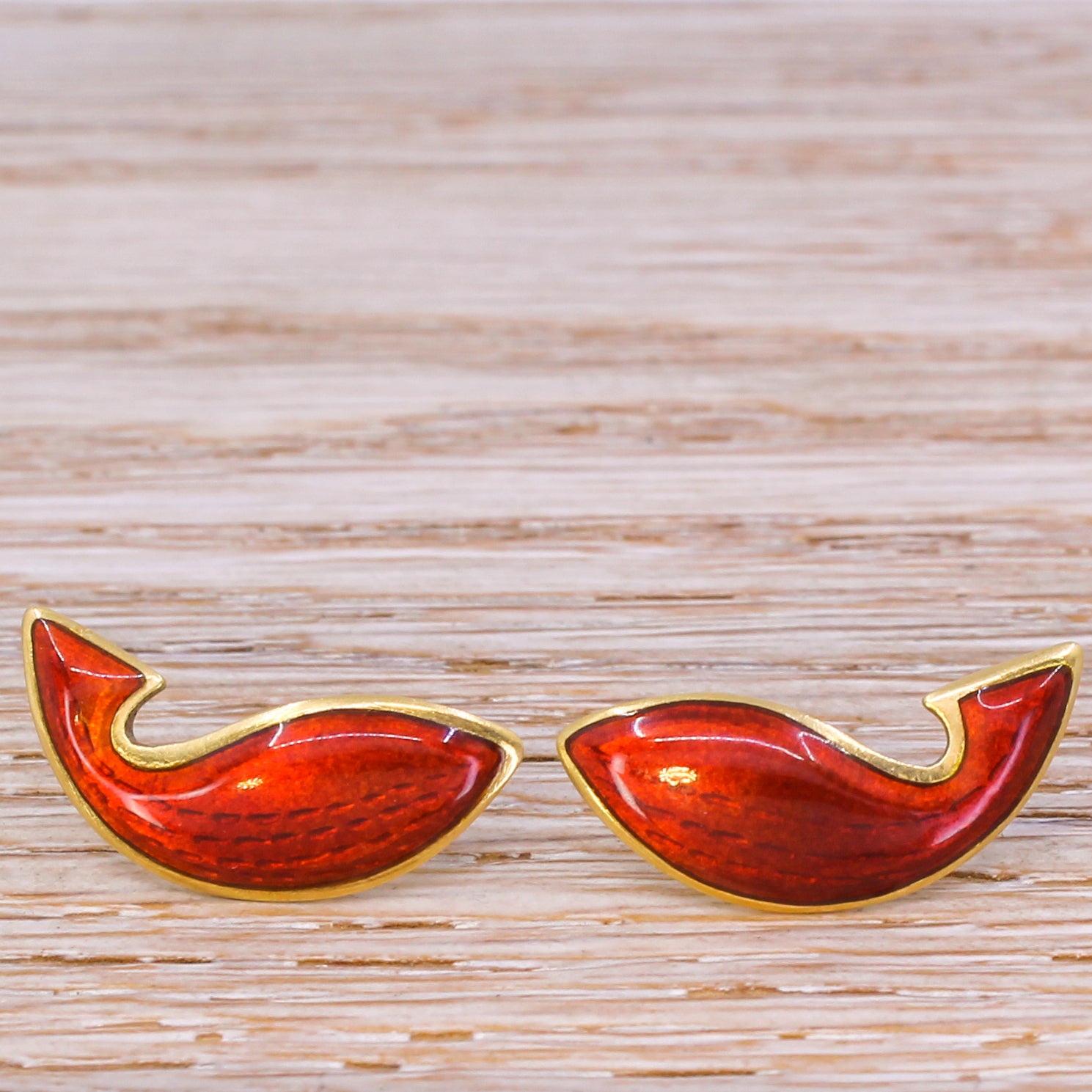 Late 20th Century 18k Gold & Enamel Fish Earrings, dated 1991