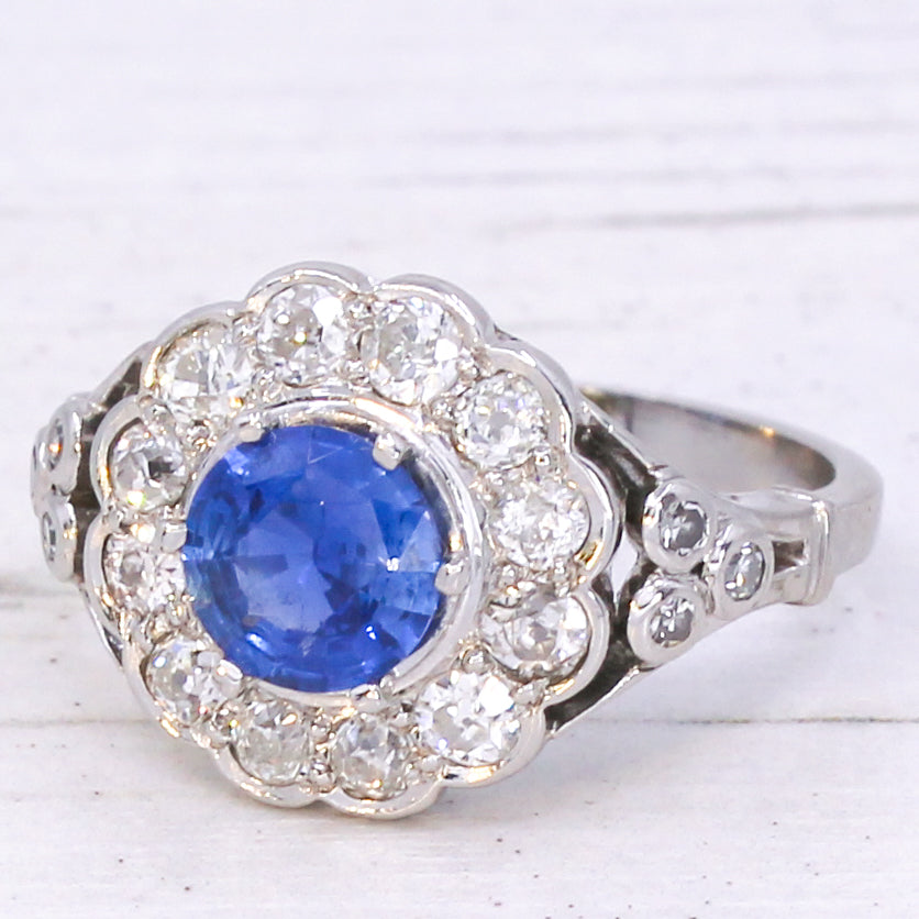 Vintage 1.06 Carat Unheated Burmese Sapphire & Diamond Ring, circa 1935