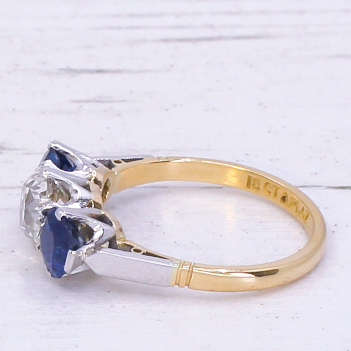 Art Deco Sapphire and Diamond Three Stone Ring