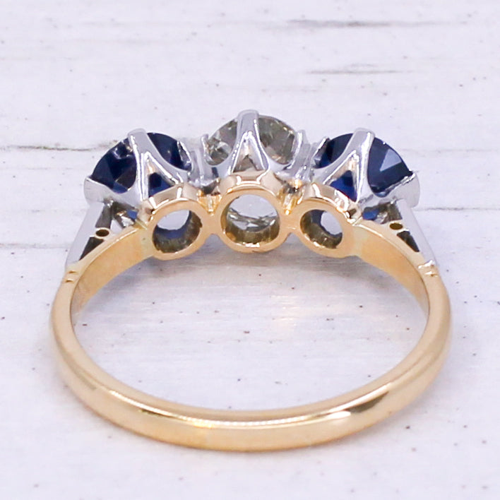 Art Deco Sapphire and Diamond Three Stone Ring