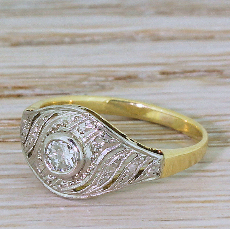 Art Deco 0.25 Carat Old Cut Diamond Swirl Ring, circa 1920