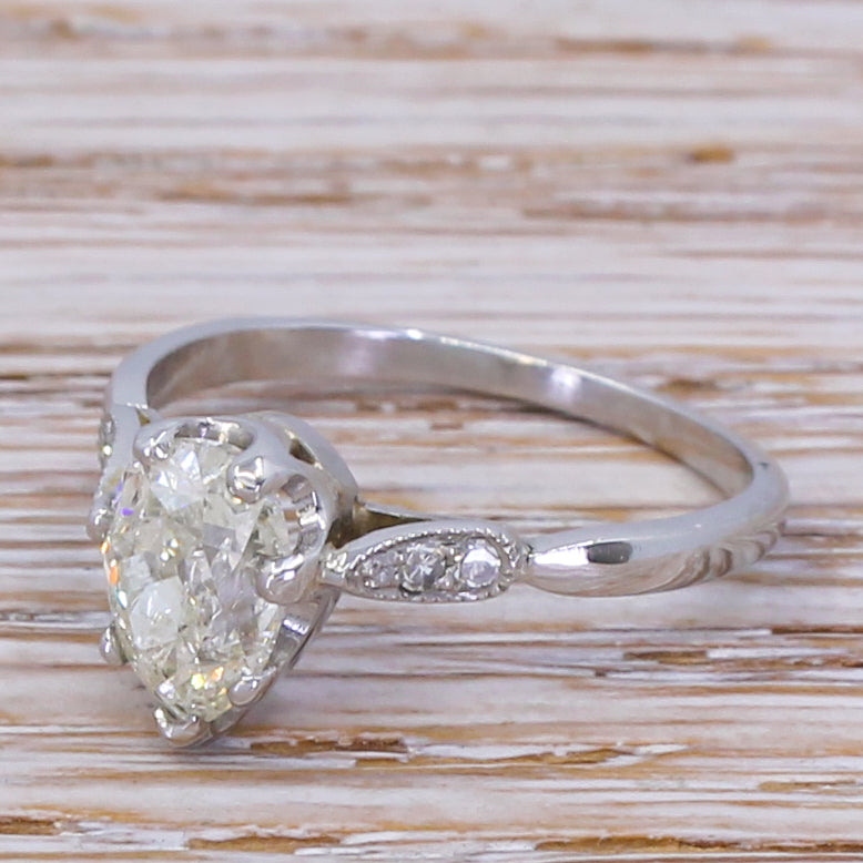 Art Deco 1.29 Carat Old Pear Cut Diamond Engagement Ring, circa 1920