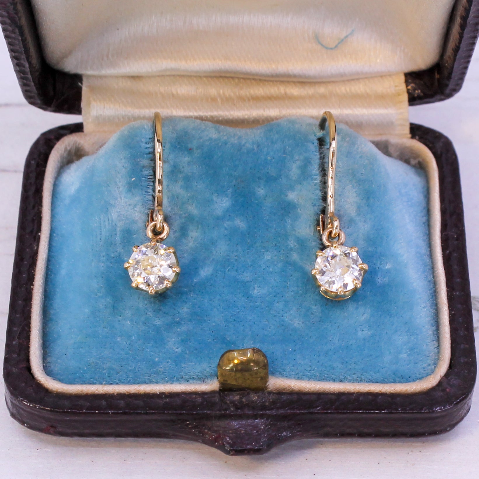 Edwardian Carat Old Cut Diamond Drop Earrings, circa 1910