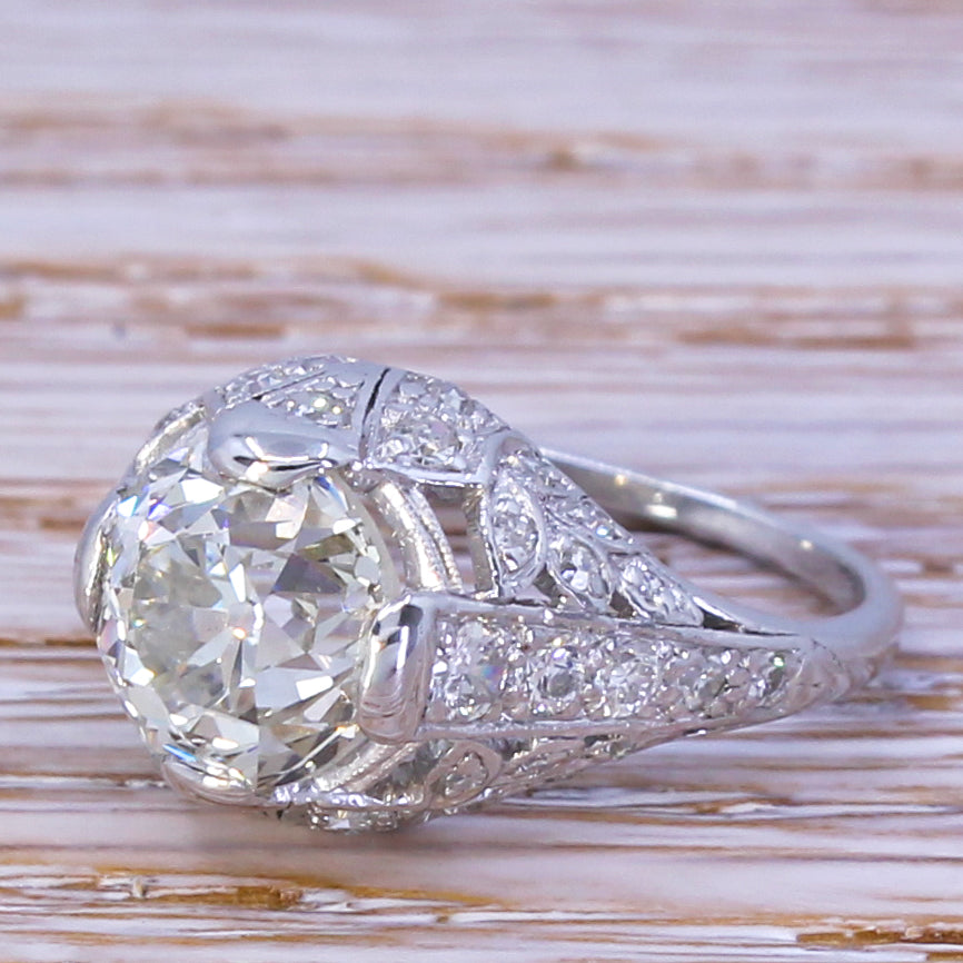 Art Deco 2.81 Carat Old European Cut Diamond Ring, circa 1920