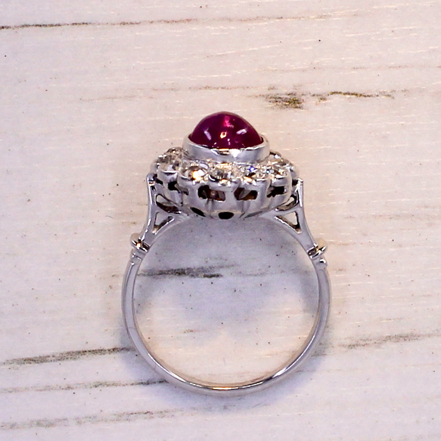 Art Deco 2.19 Carat Mogok Burmese Ruby & Diamond Cluster Ring 