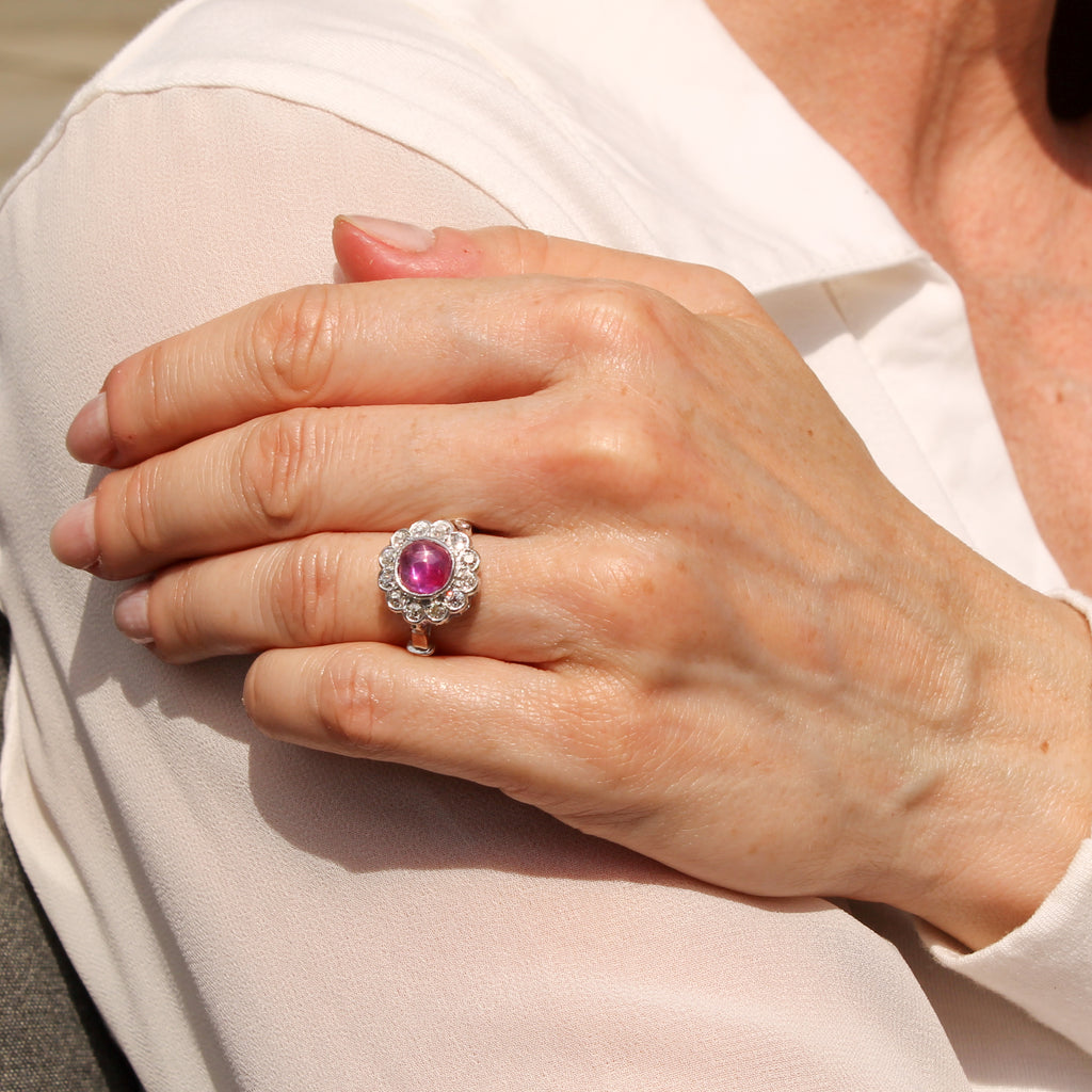 Art Deco 2.19 Carat Mogok Burmese Ruby & Diamond Cluster Ring, circa 1925