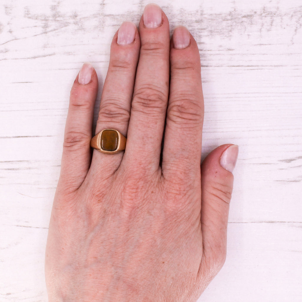 Vintage Tiger's Eye Signet Ring, dated 1977
