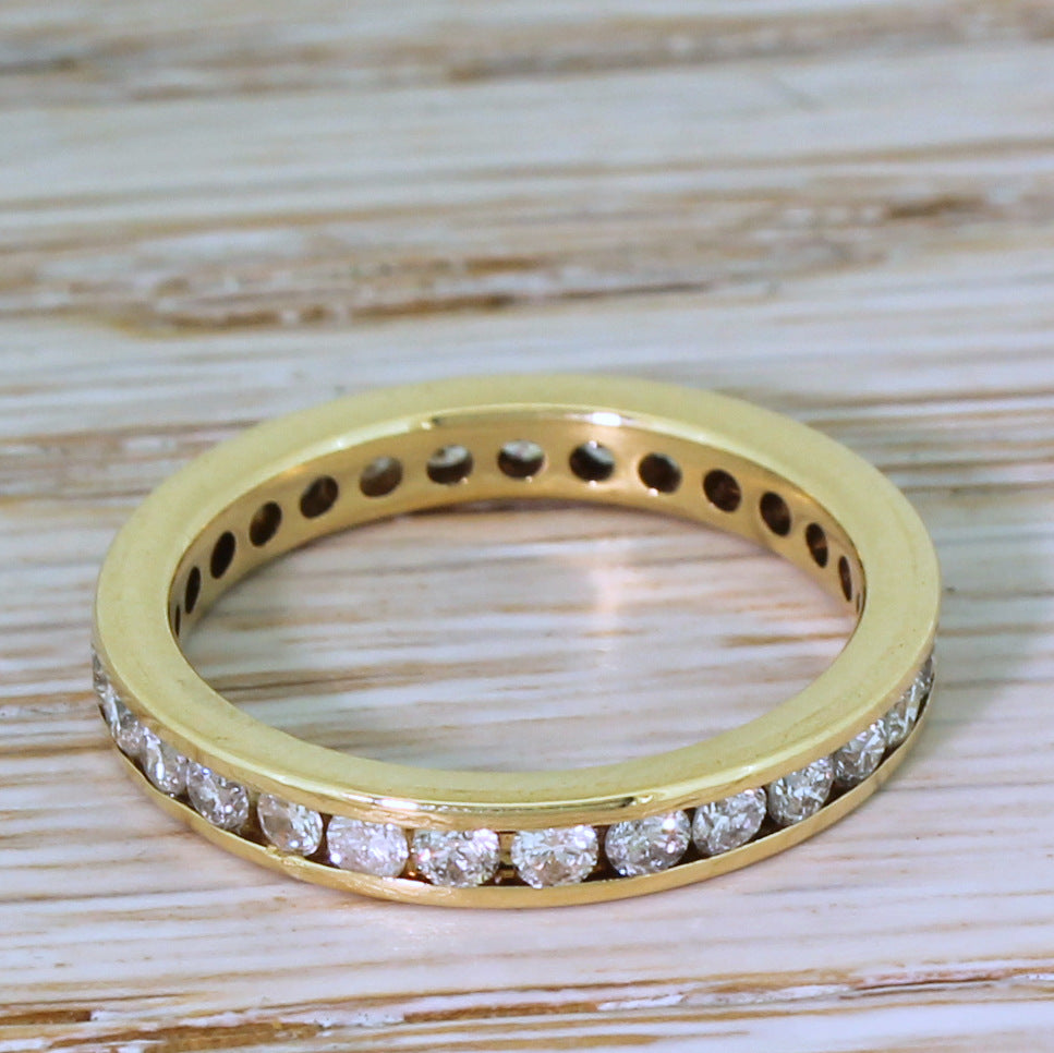 1.04 Carat Round Brilliant Cut Diamond Full Eternity Ring, 18k Yellow Gold, size L 1/2