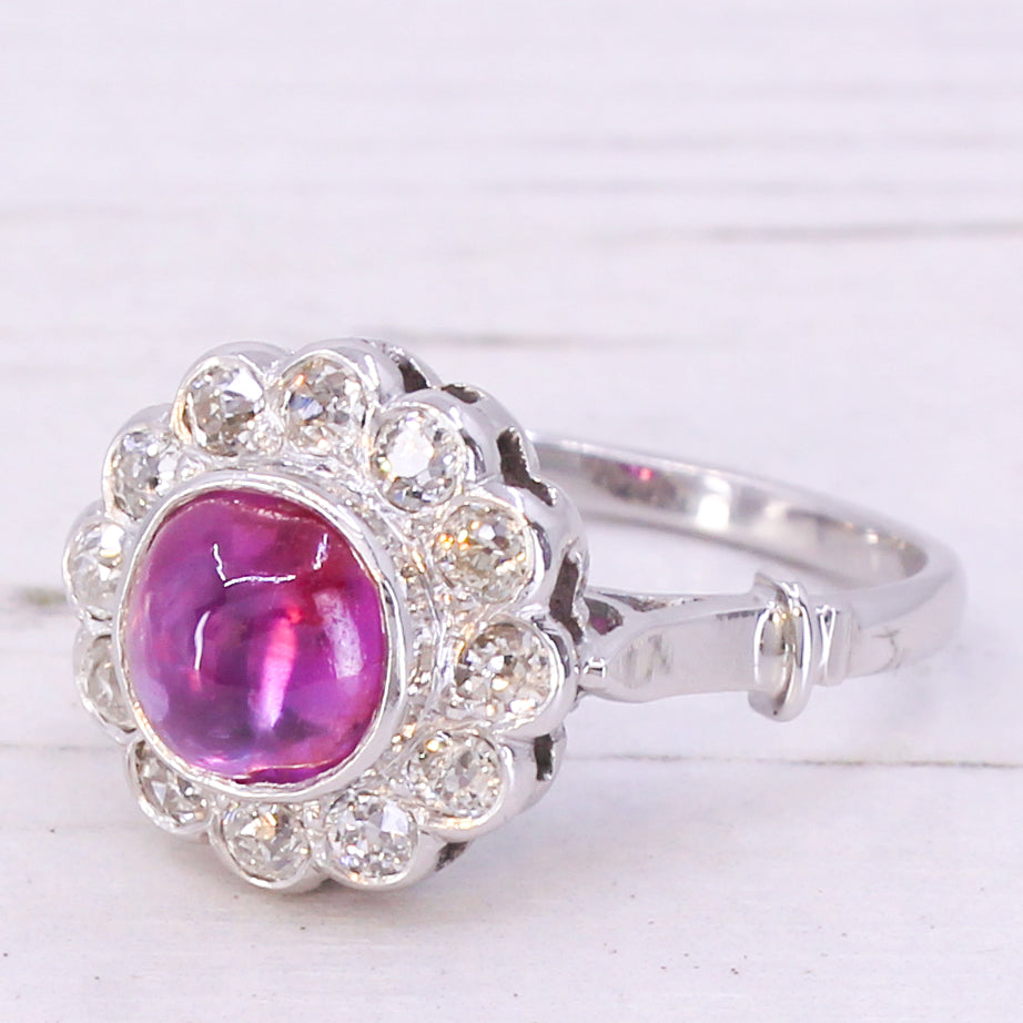 Art Deco 2.19 Carat Mogok Burmese Ruby & Diamond Cluster Ring 