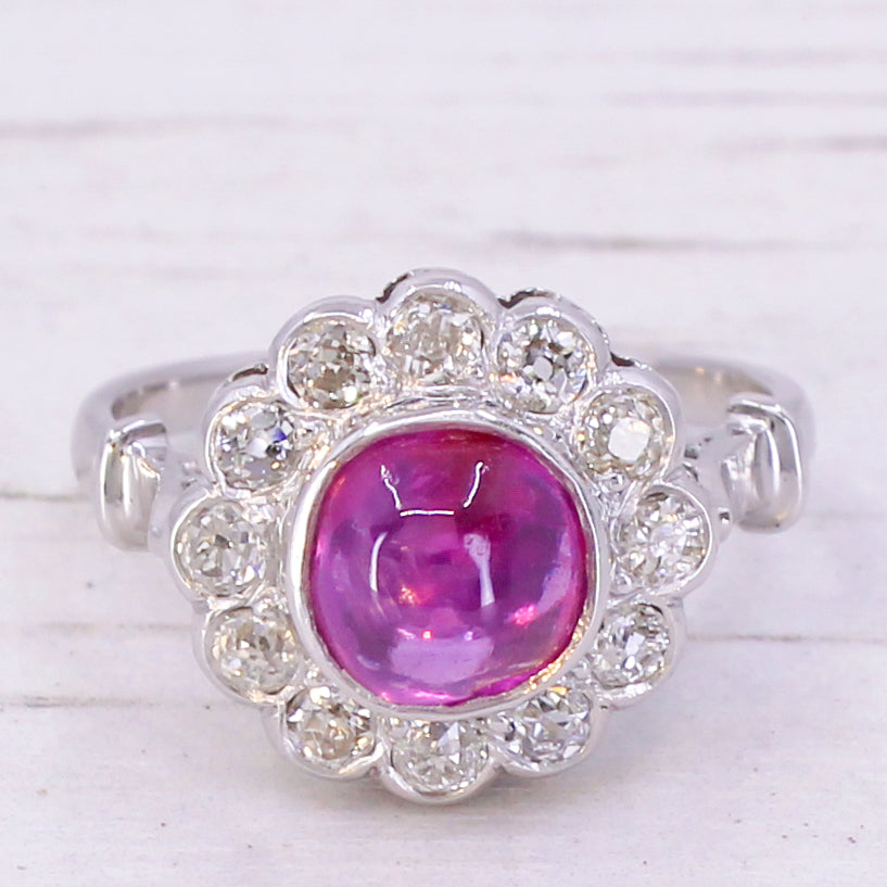 Art Deco 2.19 Carat Mogok Burmese Ruby & Diamond Cluster Ring, circa 1925
