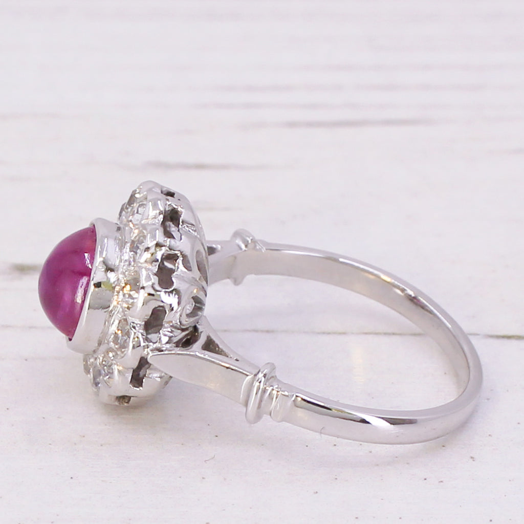 Art Deco 2.19 Carat Mogok Burmese Ruby & Diamond Cluster Ring, circa 1925